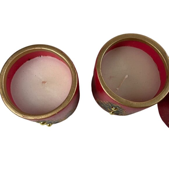 Lot 4 Christmas Votive Candles Vintage Red Festive Decorative u Tablescape Light - Picture 6 of 8